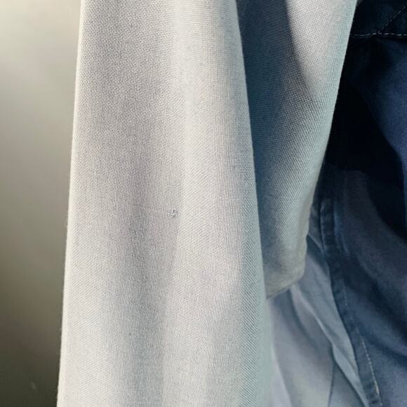 NEEDLES L Blue Light Blue Patchwork Deconstructed Cotton Blend Long Sleeve Shirt - Picture 7 of 10